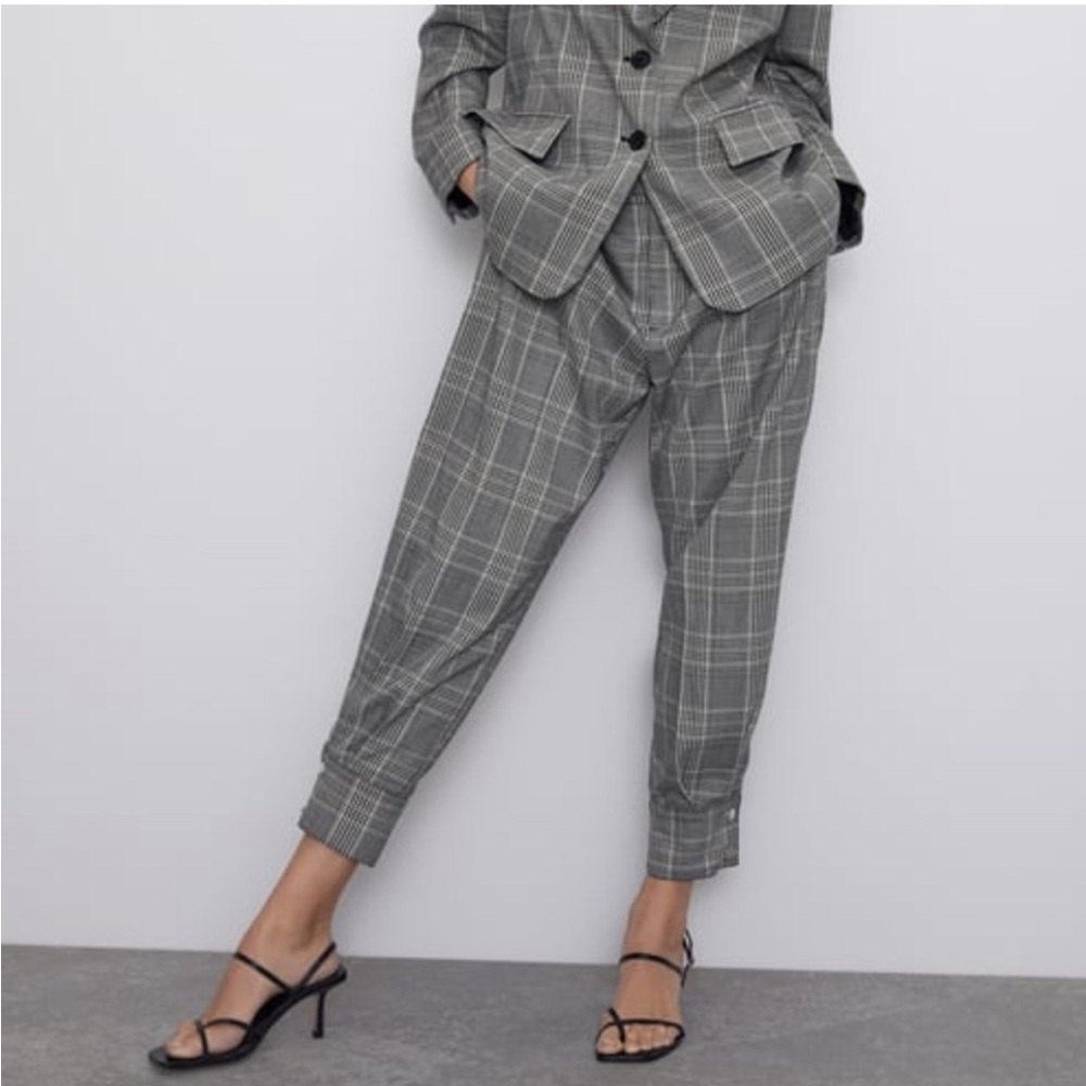 Zara Pleated Cuff Plaid Trousers